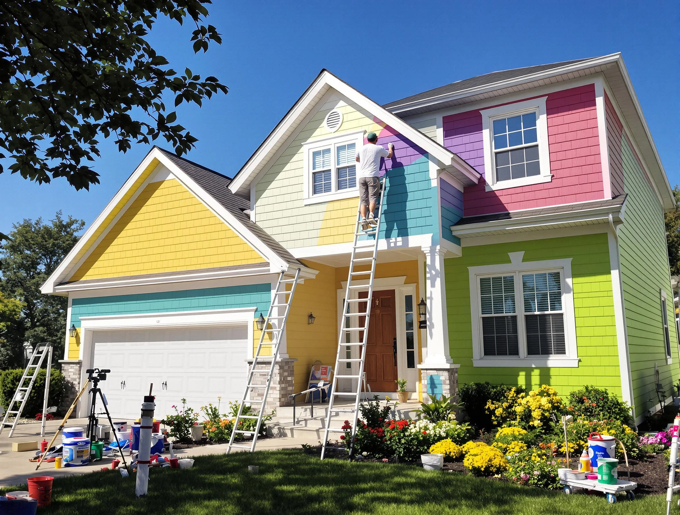 Aurora House Painters professionals painting a home exterior in Aurora, OH
