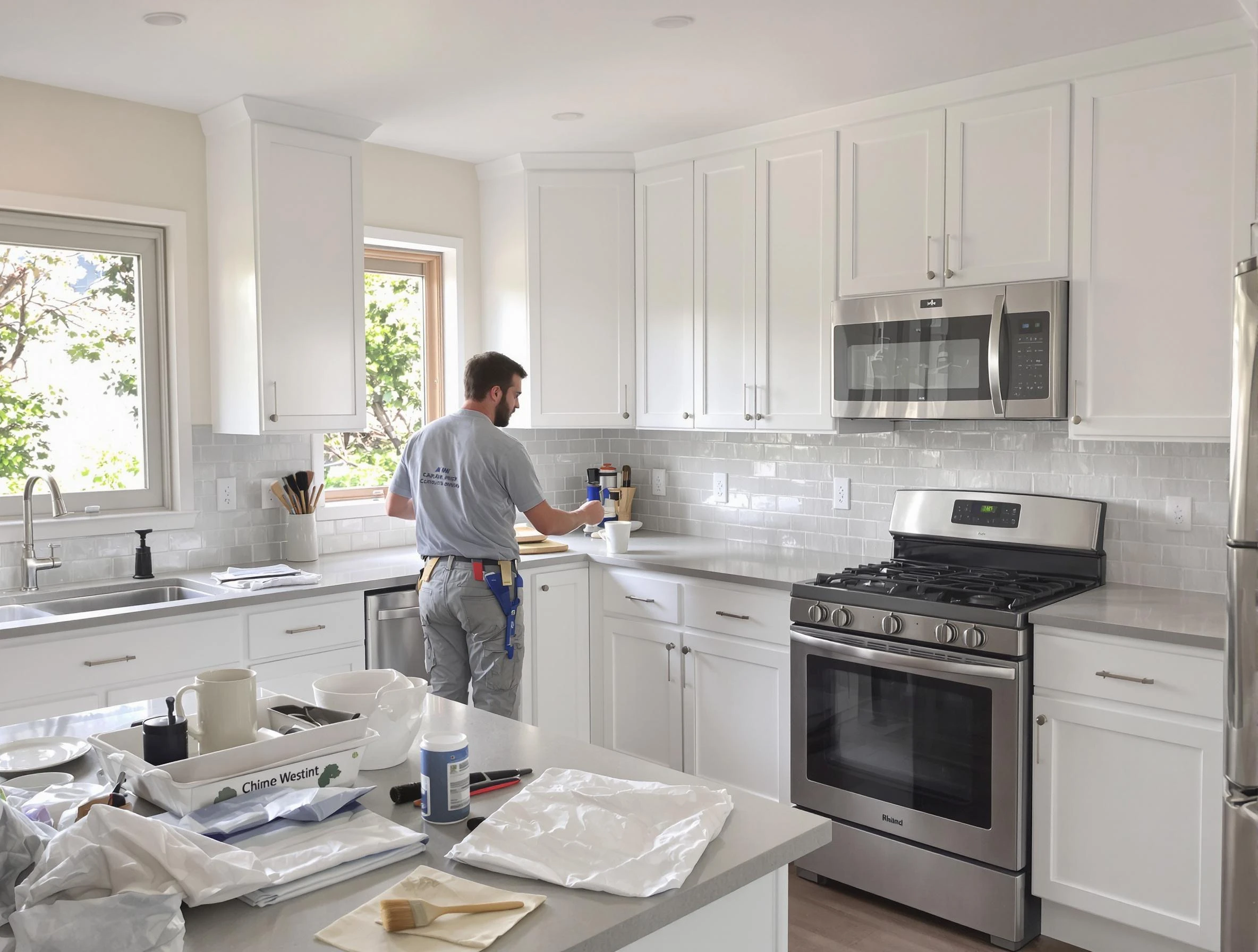 Aurora House Painters applying fresh paint on kitchen cabinets in Aurora